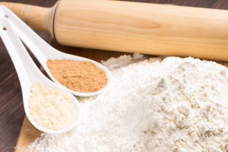 cooking gingerbread cookies. Ingredients on tableの写真素材