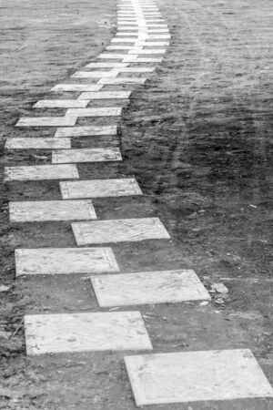 Curving Pathway . Black and White image of walking pathの写真素材