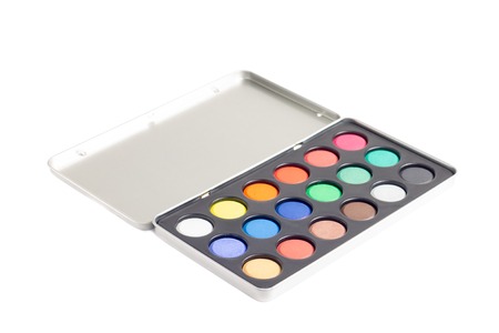 Watercolor paint box isolated on white backgroundの写真素材