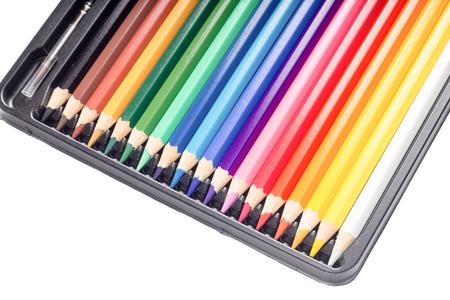 Box of pencils on white backgroundの写真素材