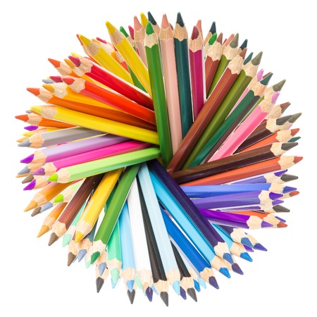 Various colorful pencils isolated on white backgroundの写真素材