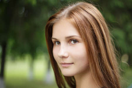 Close up portrait of young beautiful girlの写真素材