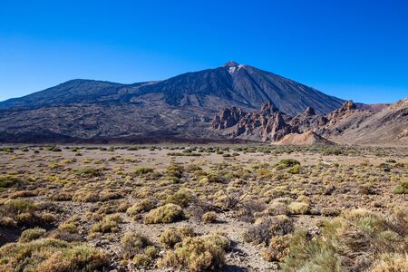 View of Teide volcano with its lava fields on Tenerife, Spainの写真素材