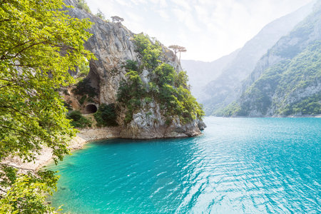National park Lake Piva in Montenegro in the morning.の写真素材