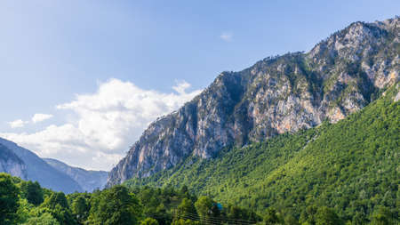 Landscape of rocky mountains along Tara canyon in Montenegro on summer day.の写真素材