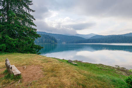 Landscape view of black lake or Crno jezero in Durmitor nature park, Montenegroの写真素材