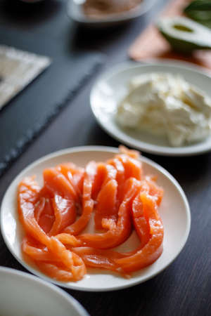 Ingredients for making sushi at home kitchenの写真素材