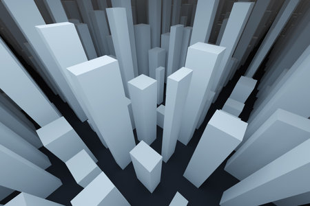 3d rendering abstract background of white randomly positioned tall structuresの写真素材