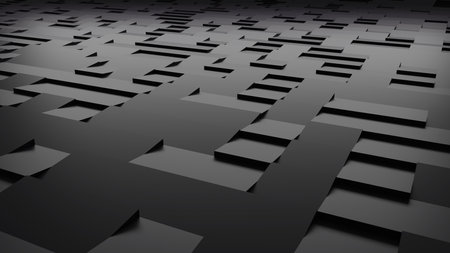 3d rendering 8K wallpaper abstract background of randomly positioned black cubes.の写真素材