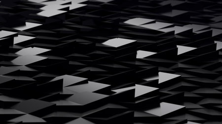 3d rendering 8K wallpaper abstract background of randomly positioned black cubes.の写真素材