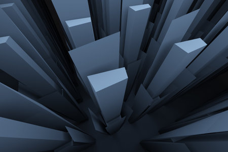 3d rendering abstract background of arranged geometric forms of tall structuresの写真素材