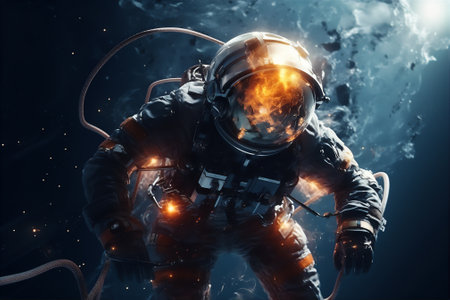 AI generative image of an astronaut in durable space suit floating in open spaceの素材
