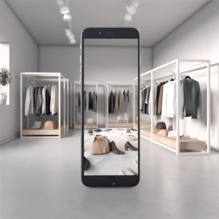 AI generative image of spacious fitting room furnished with augmented realityの素材