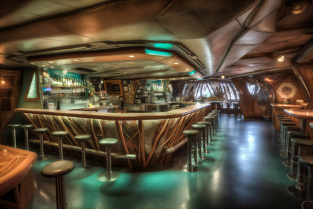 AI generative image of interior of themed Tiki Bar with its polynesian cultureの素材