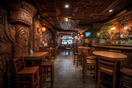 AI generative image of interior of themed Tiki Bar with its polynesian cultureの素材
