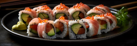 AI generative image of traditional japanese platter of sushi.の素材