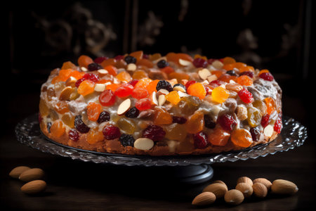AI generated image of Bolo Rei - traditional portuguese Christmas cake made with dried fruitの素材