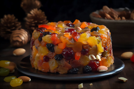 AI generated image of Bolo Rei - traditional portuguese Christmas cake made with dried fruitの素材