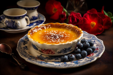 Crema Catalana, creamy custard dessert with a crispy caramelized sugar crust. AI generative imageの素材
