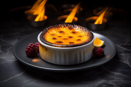 Crema Catalana, creamy custard dessert with a crispy caramelized sugar crust. AI generative imageの素材