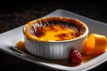 Crema Catalana, creamy custard dessert with a crispy caramelized sugar crust. AI generative imageの素材