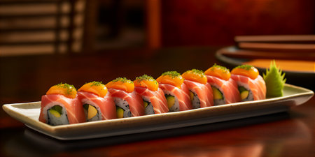 AI generative image of traditional japanese platter of sushi.の素材