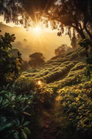 AI generative image of coffee plantation in Colombia.の素材
