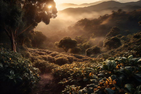 AI generative image of coffee plantation in Colombia.の素材