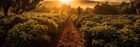 AI generative image of coffee plantation in Kenya.の素材