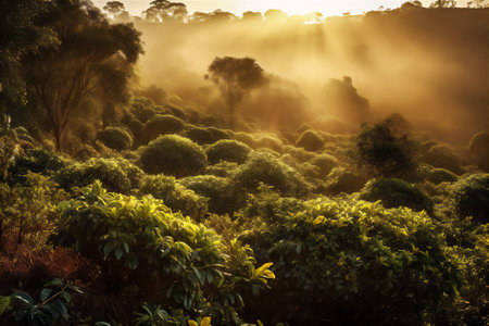 AI generative image of coffee plantation in Kenya.の素材