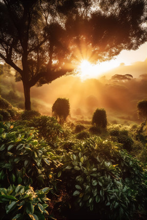 AI generative image of coffee plantation in Kenya.の素材