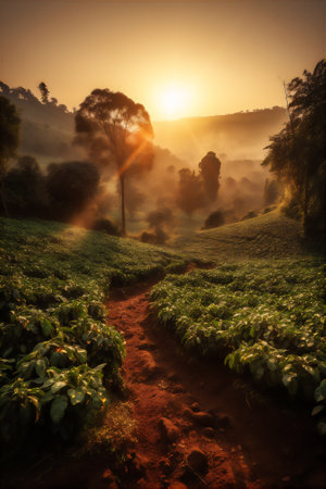 AI generative image of coffee plantation in Kenya.の素材