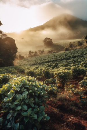 AI generative image of coffee plantation in Kenya.の素材