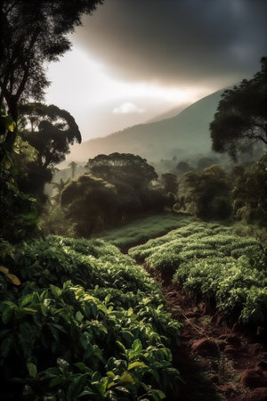 AI generative image of coffee plantation in Kenya.の素材