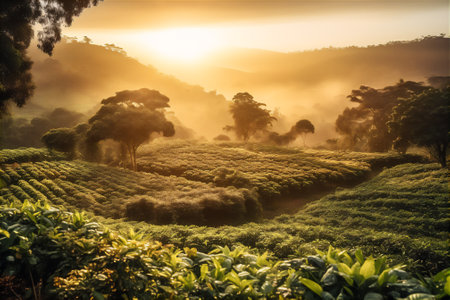 AI generative image of coffee plantation in Colombia.の素材