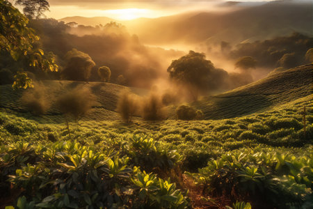 AI generative image of coffee plantation in Colombiaの素材