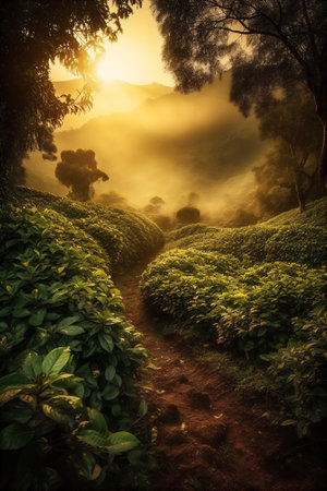 AI generative image of coffee plantation in Colombiaの素材