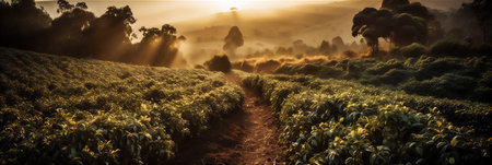 AI generative image of coffee plantation in Kenyaの素材