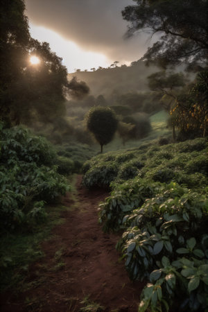 AI generative image of coffee plantation in Kenyaの素材