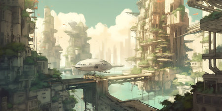 Futuristic city with developed infrastructure intenseの素材