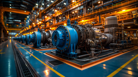 Industrial machinery in a large manufacturing facility. Generative AIの素材