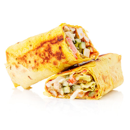 Delicious wraps prepared for street food lovers at a local food standの写真素材