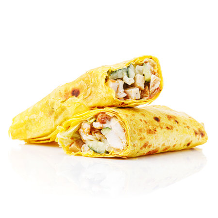 Kebab wraps prepared for street food lovers isolated on whiteの写真素材