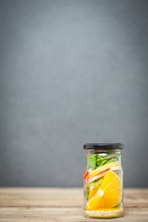 Fresh cutted fruit in jarの写真素材