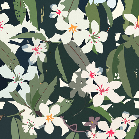 Exotic Tropical Floral Seamless Pattern Illustration Backgroundの写真素材