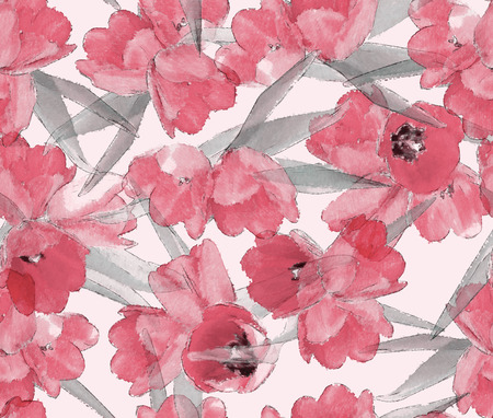 Watercolor Red Flowers Tulips Patternの写真素材
