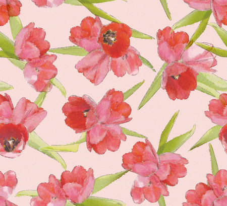 Watercolor Tulip Patternの写真素材