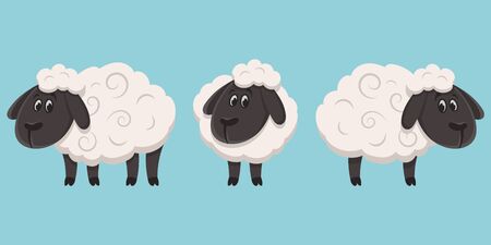 Sheep in different poses. Farm animal in cartoon style.のイラスト素材