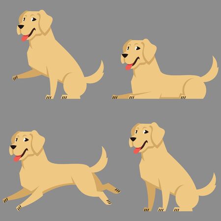 Labrador in different poses. Beautiful dog in cartoon style.のイラスト素材