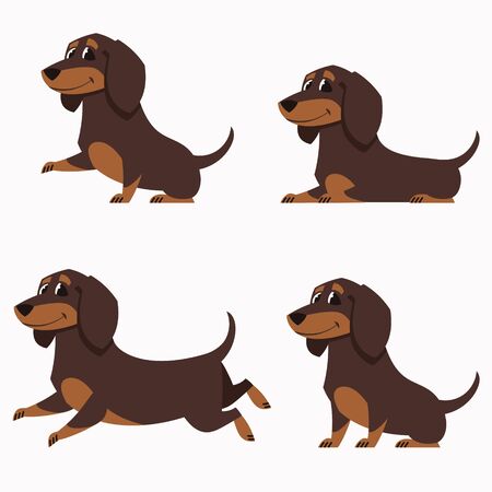Dachshund in different poses. Set of cute pets in cartoon style.のイラスト素材